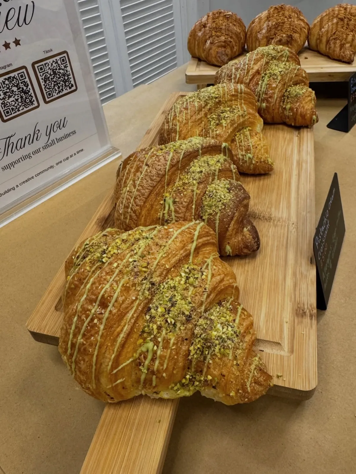 Pistachio croissants, close up